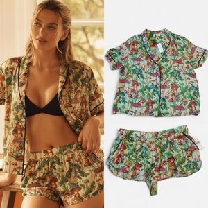 LyreBird Mushroom Print Women's Silky Pajama Set